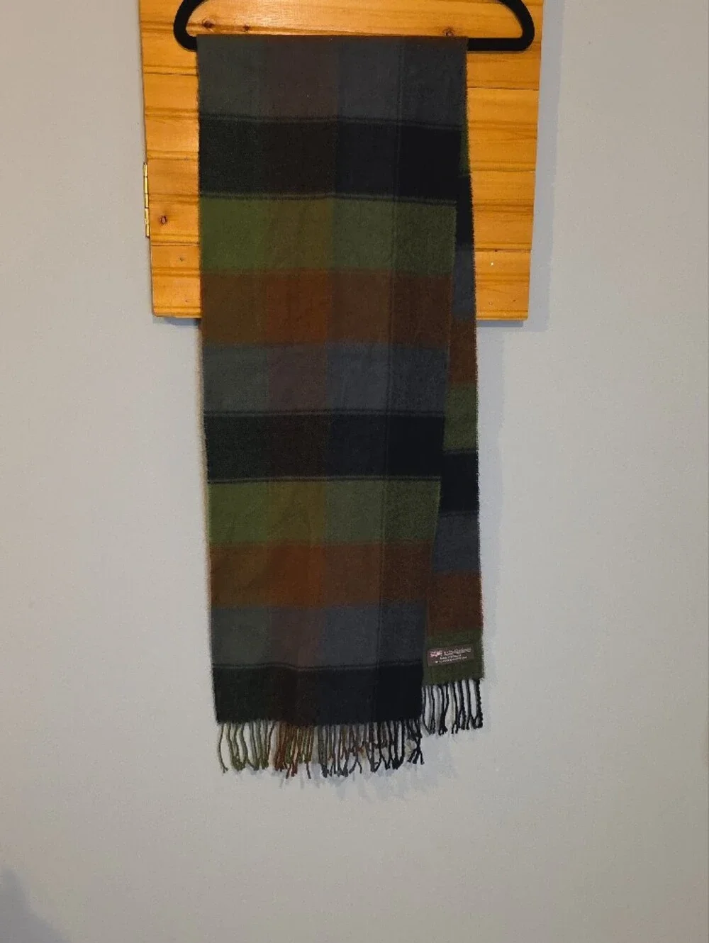 100% Cashmere Green & Brown Plaid Scarf - Made in Scotland